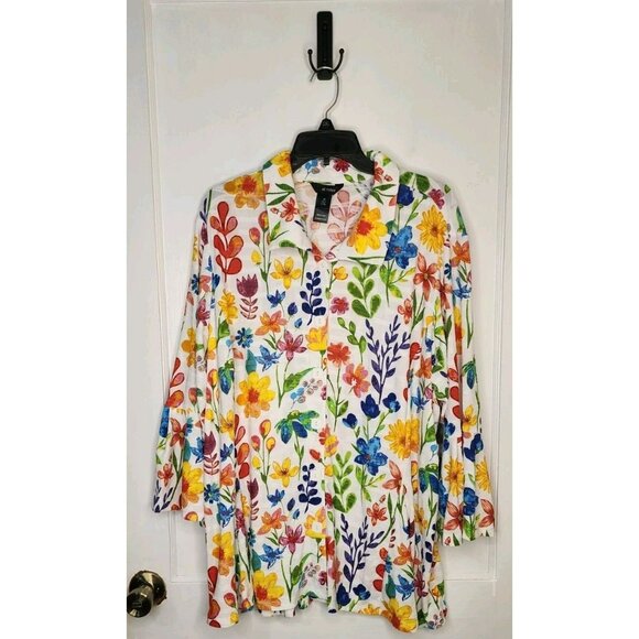Ali Miles Tops - Ali Miles Women Tops Plus Size 2X Floral Multi Color Bell Sleeves Button Up New